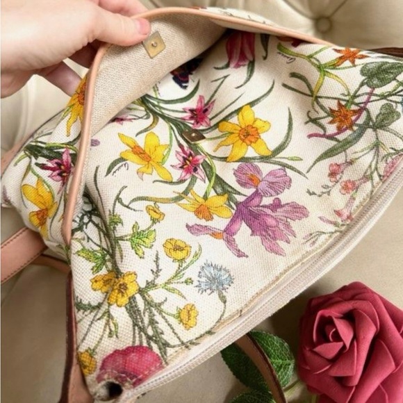 GUCCI FLORA Canvas Calfskin Medium Flat Messenger Bag Crossbody Shoulder Handbag - Picture 8 of 15